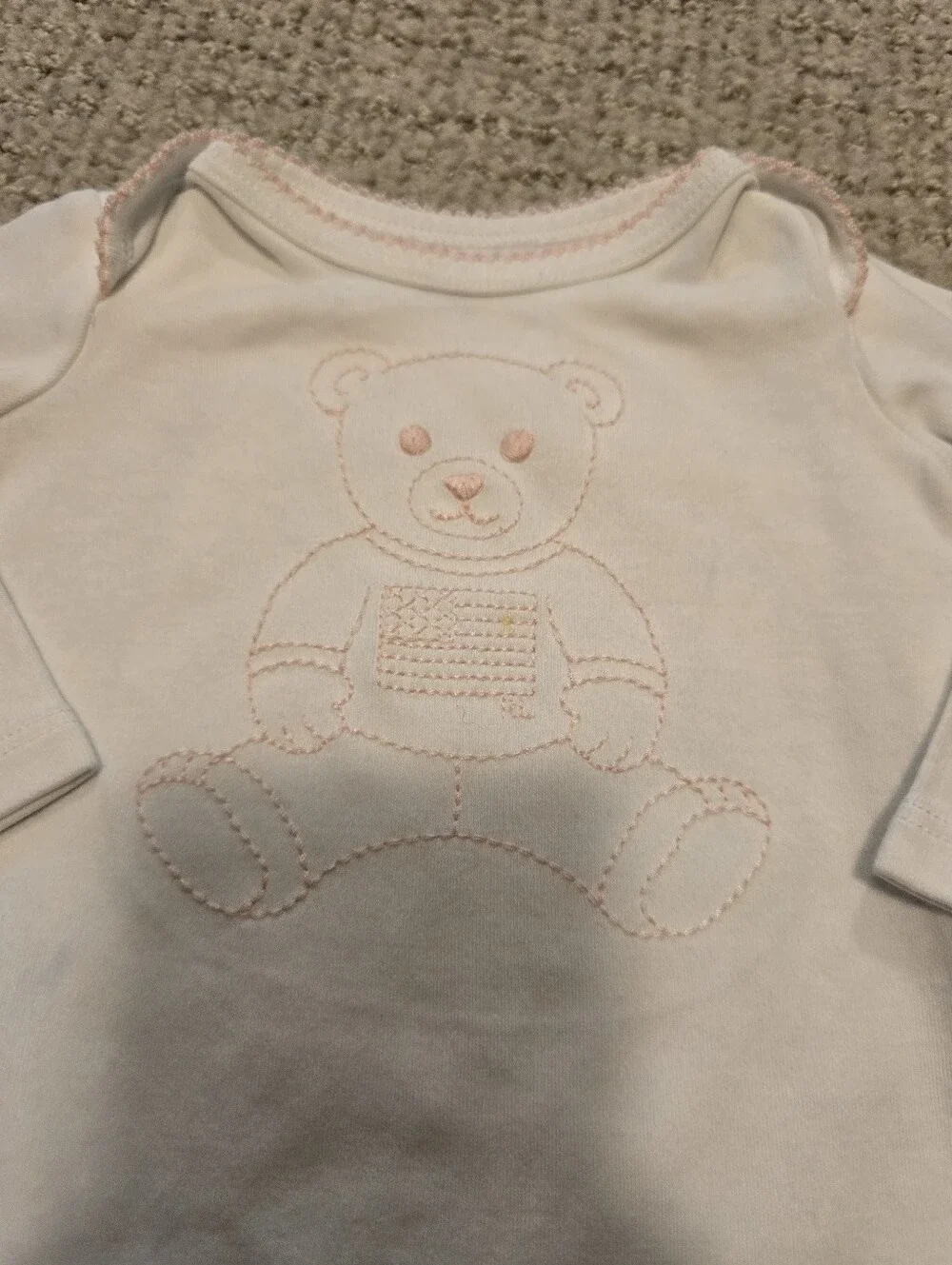 Lalph Lauren Baby Long-Sleeve One-Piece with Pink Teddy Embroidery